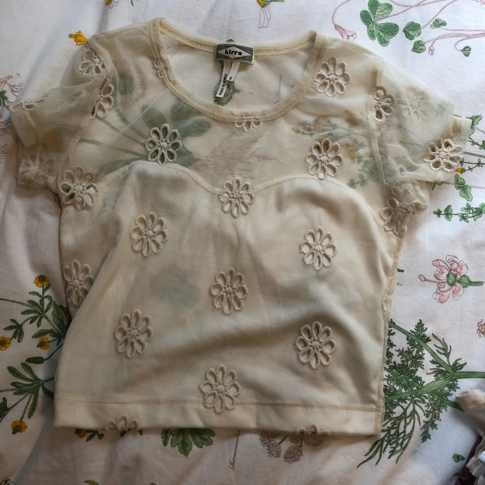 {urban outfitters} cropped white mesh top